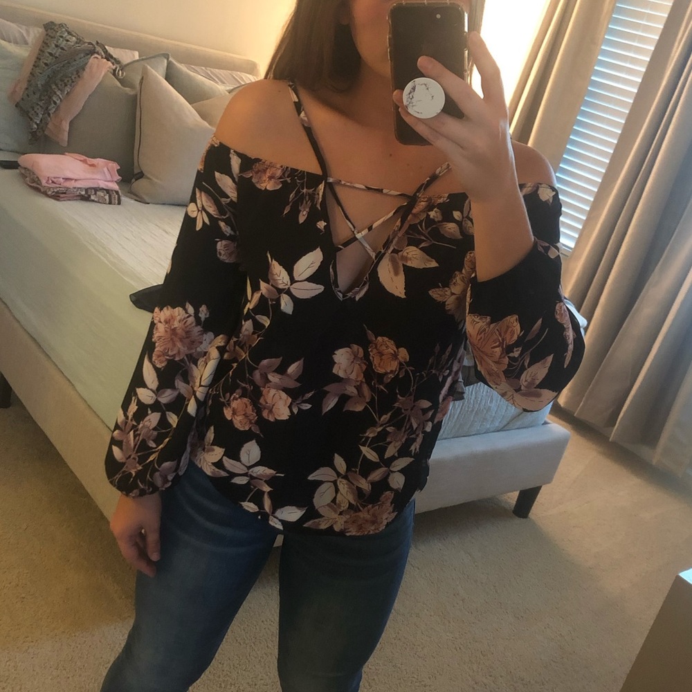 Black Sheer Top with Flowers